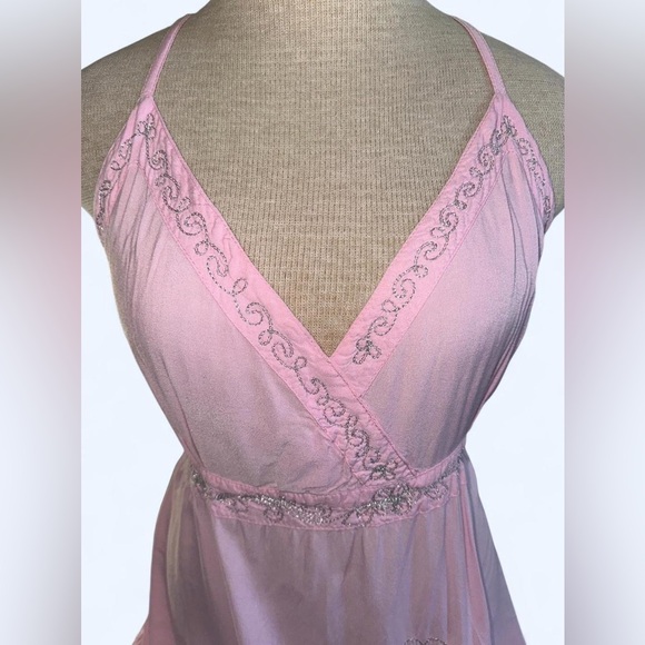 Y2K Pink rayon babydoll dress with silver detailing - Picture 4 of 7